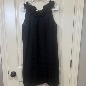 London Times Black Ruffle Neck Midi Dress